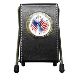 Statue Of Liberty And Usa Flag Art Pen Holder Desk Clock by danenraven