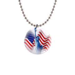 Statue Of Liberty And Usa Flag Art 1  Button Necklace by danenraven