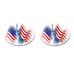 Statue Of Liberty And Usa Flag Art Cufflinks (oval) by danenraven