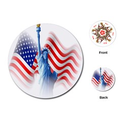 Statue Of Liberty And Usa Flag Art Playing Cards Single Design (round) by danenraven