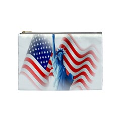 Statue Of Liberty And Usa Flag Art Cosmetic Bag (medium) by danenraven