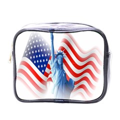 Statue Of Liberty And Usa Flag Art Mini Toiletries Bag (one Side) by danenraven