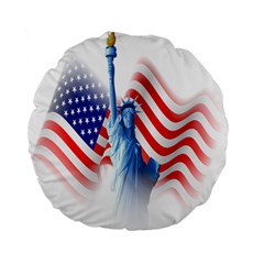 Statue Of Liberty And Usa Flag Art Standard 15  Premium Flano Round Cushions by danenraven