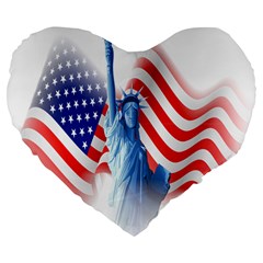 Statue Of Liberty And Usa Flag Art Large 19  Premium Flano Heart Shape Cushions by danenraven