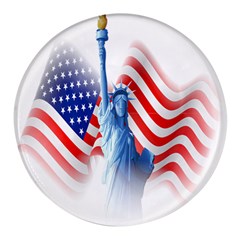 Statue Of Liberty And Usa Flag Art Round Glass Fridge Magnet (4 Pack) by danenraven