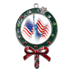 Statue Of Liberty And Usa Flag Art Metal X mas Lollipop With Crystal Ornament by danenraven