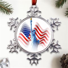 Statue Of Liberty And Usa Flag Art Metal Large Snowflake Ornament