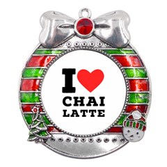 I Love Chai Latte Metal X mas Ribbon With Red Crystal Round Ornament by ilovewhateva