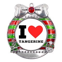 I Love Tangerine Metal X mas Ribbon With Red Crystal Round Ornament by ilovewhateva