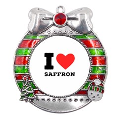 I Love Saffron Metal X mas Ribbon With Red Crystal Round Ornament by ilovewhateva