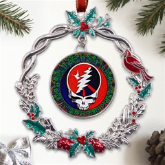 Grateful Dead Pattern Metal X mas Wreath Holly Leaf Ornament by Mog4mog4