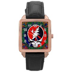 Grateful Dead Pattern Rose Gold Leather Watch 