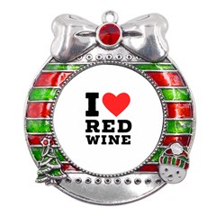 I Love Red Wine Metal X mas Ribbon With Red Crystal Round Ornament by ilovewhateva