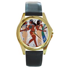 Egypt Fresco Mural Decoration Round Gold Metal Watch by Mog4mog4