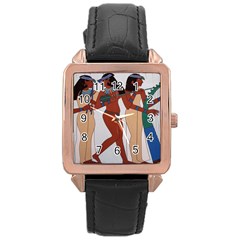 Egypt Fresco Mural Decoration Rose Gold Leather Watch  by Mog4mog4