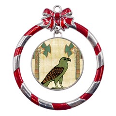 Egyptian Paper Papyrus Bird Metal Red Ribbon Round Ornament by Mog4mog4