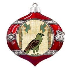 Egyptian Paper Papyrus Bird Metal Snowflake And Bell Red Ornament by Mog4mog4