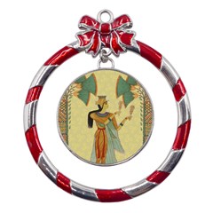 Egyptian Design Man Artifact Royal Metal Red Ribbon Round Ornament by Mog4mog4