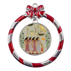 Egyptian Paper Women Child Owl Metal Red Ribbon Round Ornament by Mog4mog4