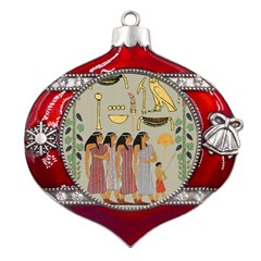 Egyptian Paper Women Child Owl Metal Snowflake And Bell Red Ornament by Mog4mog4