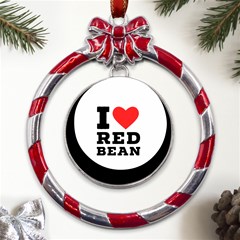 I Love Red Bean Metal Red Ribbon Round Ornament by ilovewhateva