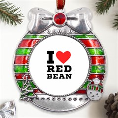 I Love Red Bean Metal X mas Ribbon With Red Crystal Round Ornament by ilovewhateva