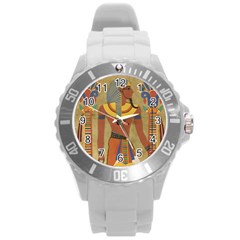 Egyptian Tutunkhamun Pharaoh Design Round Plastic Sport Watch (l) by Mog4mog4