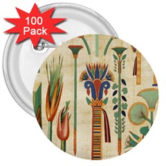 Egyptian Paper Papyrus Hieroglyphs 3  Buttons (100 Pack)  by Mog4mog4