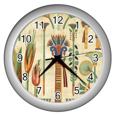 Egyptian Paper Papyrus Hieroglyphs Wall Clock (silver) by Mog4mog4