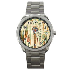 Egyptian Paper Papyrus Hieroglyphs Sport Metal Watch by Mog4mog4