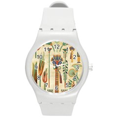 Egyptian Paper Papyrus Hieroglyphs Round Plastic Sport Watch (m) by Mog4mog4