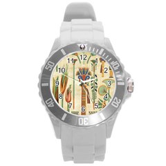 Egyptian Paper Papyrus Hieroglyphs Round Plastic Sport Watch (l) by Mog4mog4