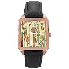 Egyptian Paper Papyrus Hieroglyphs Rose Gold Leather Watch  by Mog4mog4