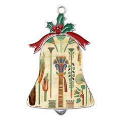 Egyptian Paper Papyrus Hieroglyphs Metal Holly Leaf Bell Ornament by Mog4mog4