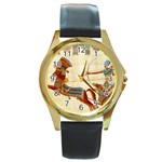 Egyptian Tutunkhamun Pharaoh Design Round Gold Metal Watch Front