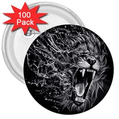 Lion Furious Abstract Desing Furious 3  Buttons (100 Pack)  by Mog4mog4