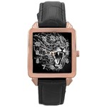 Lion Furious Abstract Desing Furious Rose Gold Leather Watch  Front