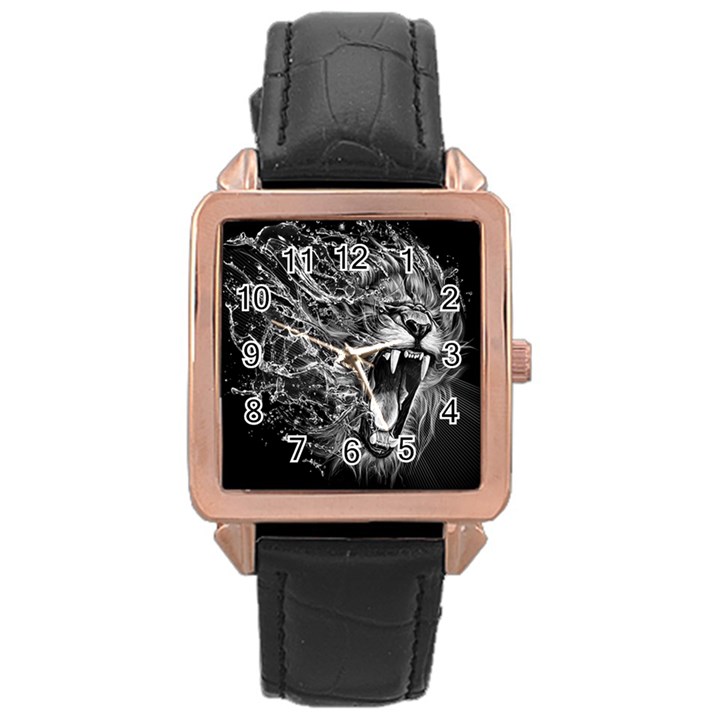 Lion Furious Abstract Desing Furious Rose Gold Leather Watch 