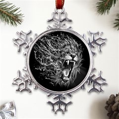 Lion Furious Abstract Desing Furious Metal Large Snowflake Ornament by Mog4mog4