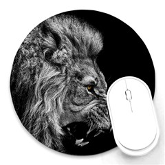 Roar Angry Male Lion Black Round Mousepad by Mog4mog4