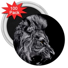 Roar Angry Male Lion Black 3  Magnets (100 Pack)