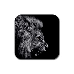 Roar Angry Male Lion Black Rubber Coaster (square)