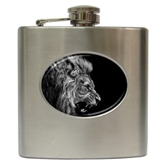 Roar Angry Male Lion Black Hip Flask (6 Oz) by Mog4mog4