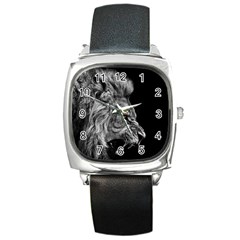 Roar Angry Male Lion Black Square Metal Watch by Mog4mog4