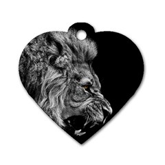 Roar Angry Male Lion Black Dog Tag Heart (two Sides) by Mog4mog4