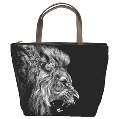 Roar Angry Male Lion Black Bucket Bag by Mog4mog4