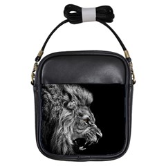 Roar Angry Male Lion Black Girls Sling Bag by Mog4mog4