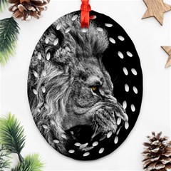 Roar Angry Male Lion Black Oval Filigree Ornament (two Sides) by Mog4mog4