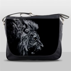 Roar Angry Male Lion Black Messenger Bag by Mog4mog4