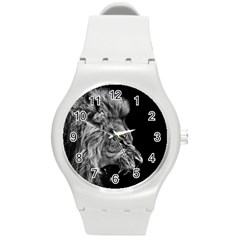 Roar Angry Male Lion Black Round Plastic Sport Watch (m) by Mog4mog4